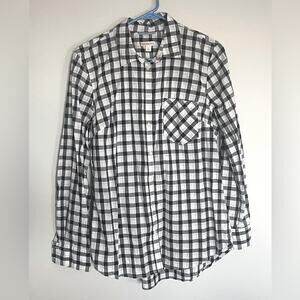 Merona Gingham Button Down Shirt Women’s Large Black and White